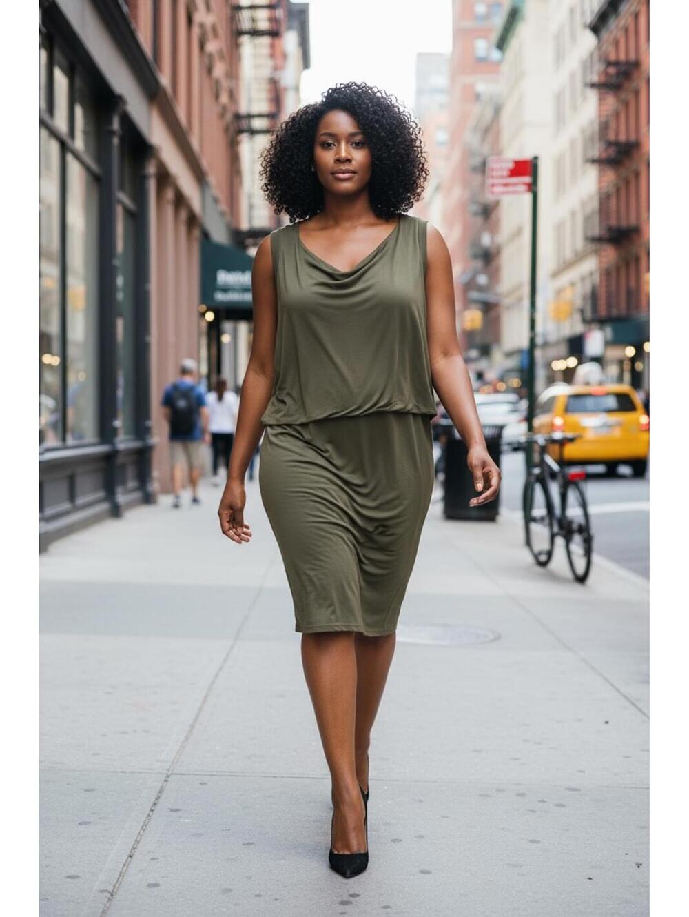 Leith Olive Green Sleeveless Midi Dress